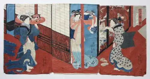 Utagawa Kunisada I (Toyokuni III) (1786-1864) Ukiyo-e, Ôban Triptychon, Bijin-ga