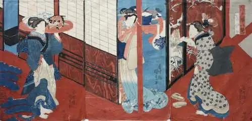 Utagawa Kunisada I (Toyokuni III) (1786-1864) Ukiyo-e, Ôban Triptychon, Bijin-ga