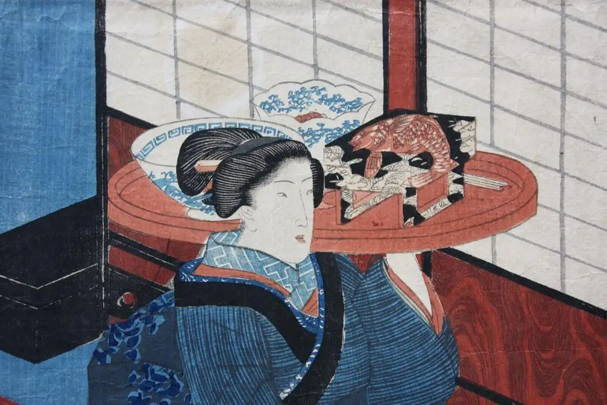 Utagawa Kunisada I (Toyokuni III) (1786-1864) Ukiyo-e, Ôban Triptychon, Bijin-ga 7