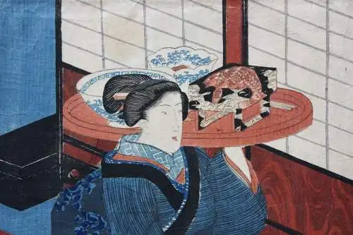 Utagawa Kunisada I (Toyokuni III) (1786-1864) Ukiyo-e, Ôban Triptychon, Bijin-ga