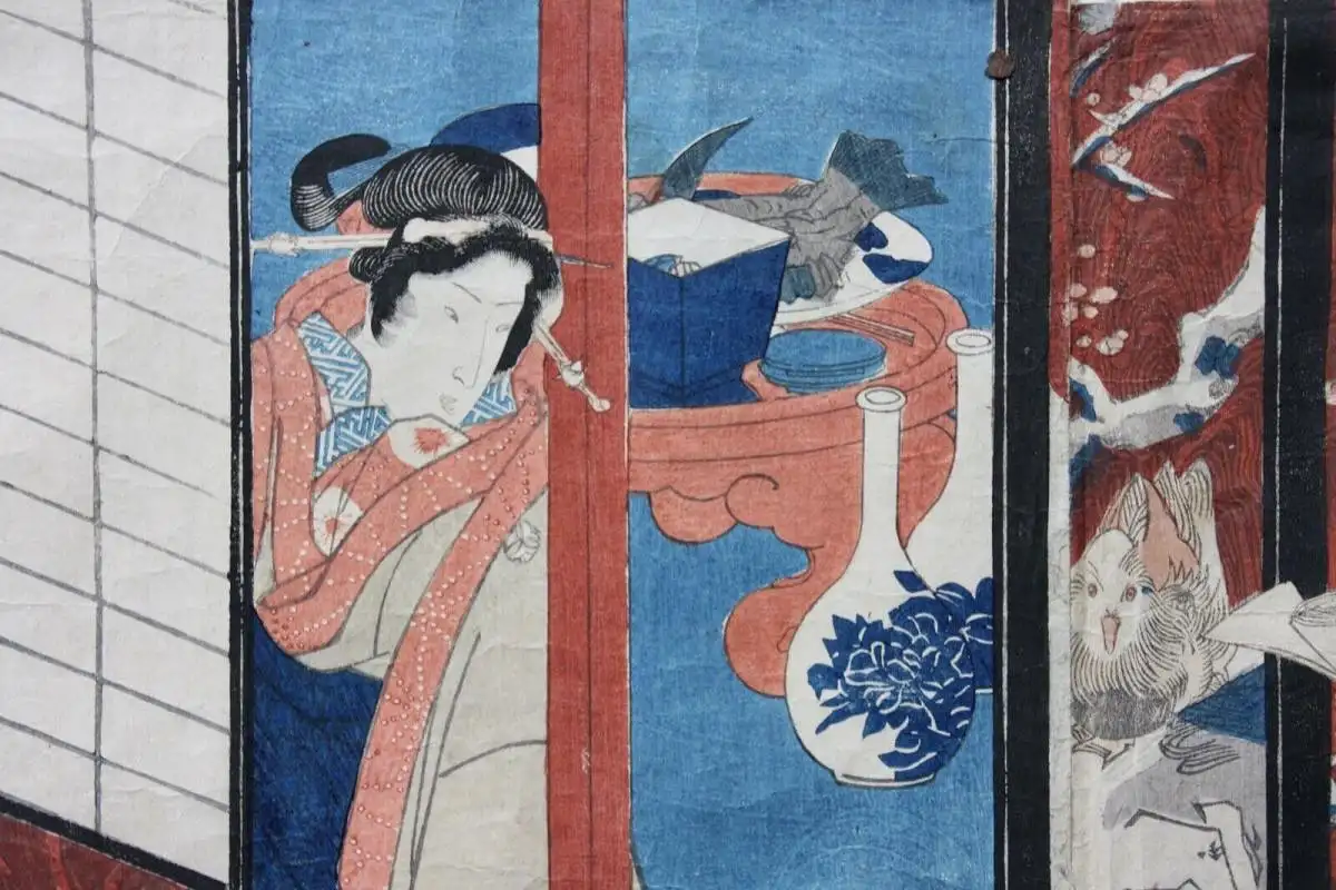 Utagawa Kunisada I (Toyokuni III) (1786-1864) Ukiyo-e, Ôban Triptychon, Bijin-ga 8