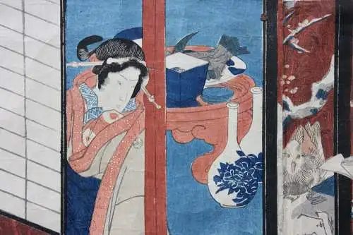 Utagawa Kunisada I (Toyokuni III) (1786-1864) Ukiyo-e, Ôban Triptychon, Bijin-ga