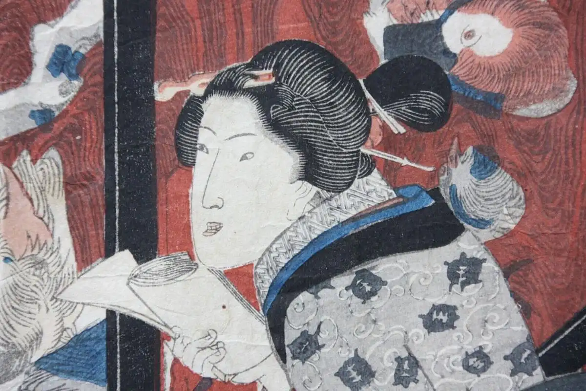 Utagawa Kunisada I (Toyokuni III) (1786-1864) Ukiyo-e, Ôban Triptychon, Bijin-ga 9