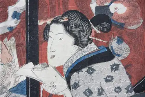 Utagawa Kunisada I (Toyokuni III) (1786-1864) Ukiyo-e, Ôban Triptychon, Bijin-ga