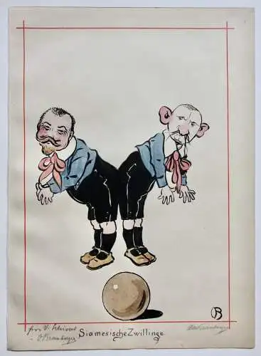 Otto Bromberger (1862-1943), sign. Aquarell, Karikatur, "Siamesische Zwillinge"