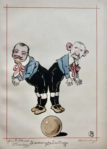 Otto Bromberger (1862-1943), sign. Aquarell, Karikatur, "Siamesische Zwillinge"