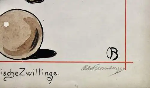 Otto Bromberger (1862-1943), sign. Aquarell, Karikatur, "Siamesische Zwillinge"