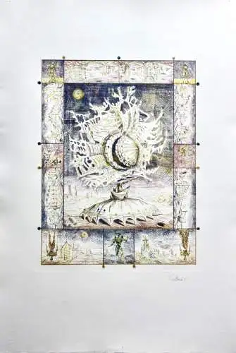 Lucien Coutaud (1904-1977), signierte Farbradierung, surreale Komposition, 1951