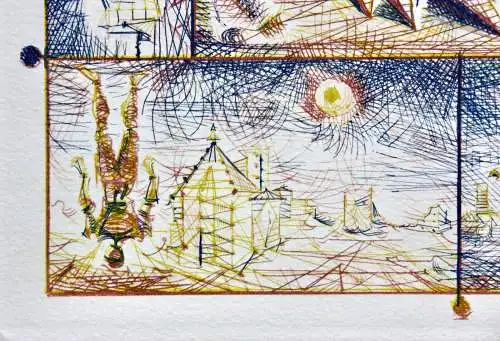 Lucien Coutaud (1904-1977), signierte Farbradierung, surreale Komposition, 1951