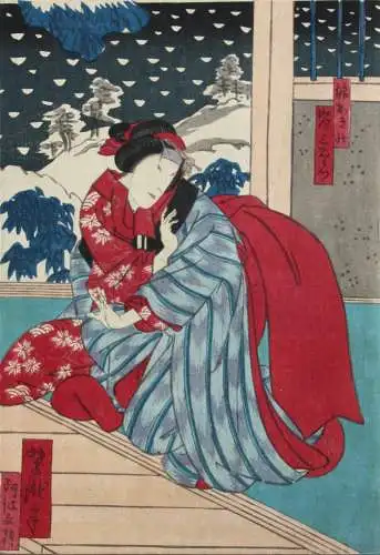 Utagawa Yoshitaki (1841-1899) Nishiki-e, Chûban Triptychon, Kabuki Theaterszene