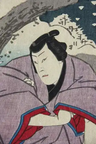 Utagawa Yoshitaki (1841-1899) Nishiki-e, Chûban Triptychon, Kabuki Theaterszene