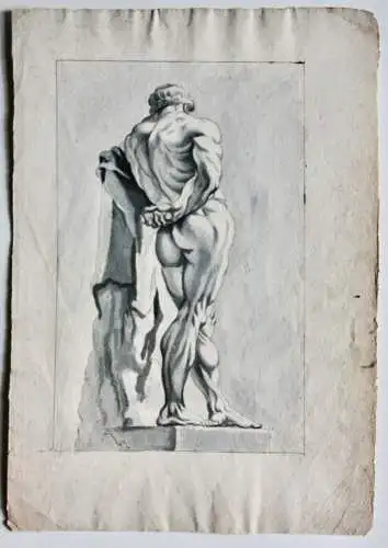 Rückenansicht des Herkules Farnese, lavierte Federzeichnung, Italien 17./18. Jh.