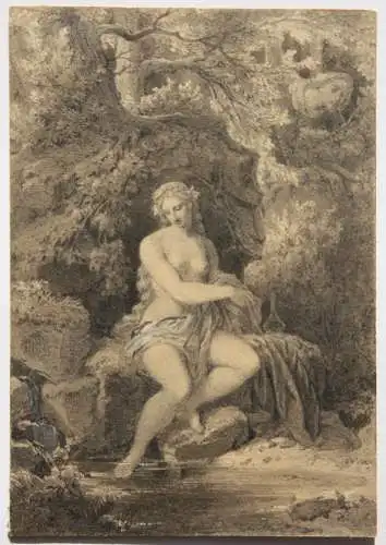 Diana und Actaeon, aquarellierte Federzeichnung, monogrammiert, 19. Jahrhundert