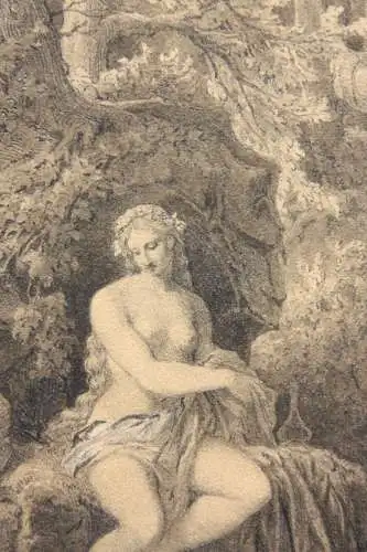 Diana und Actaeon, aquarellierte Federzeichnung, monogrammiert, 19. Jahrhundert