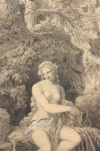 Diana und Actaeon, aquarellierte Federzeichnung, monogrammiert, 19. Jahrhundert