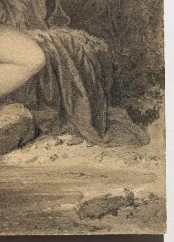 Diana und Actaeon, aquarellierte Federzeichnung, monogrammiert, 19. Jahrhundert