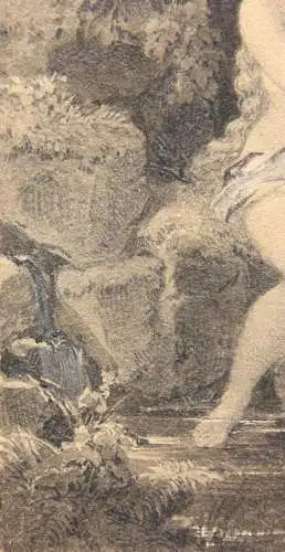 Diana und Actaeon, aquarellierte Federzeichnung, monogrammiert, 19. Jahrhundert