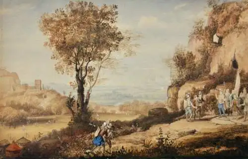 Landschaft mit Zeltlager und Soldaten, Gouache, signiert "W. Beau...(?)", 1852