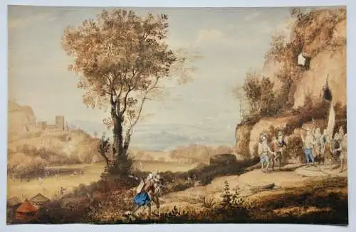 Landschaft mit Zeltlager und Soldaten, Gouache, signiert "W. Beau...(?)", 1852