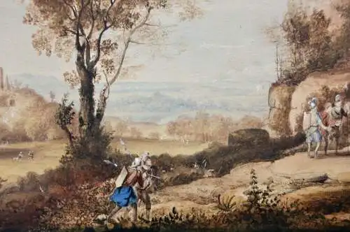 Landschaft mit Zeltlager und Soldaten, Gouache, signiert "W. Beau...(?)", 1852