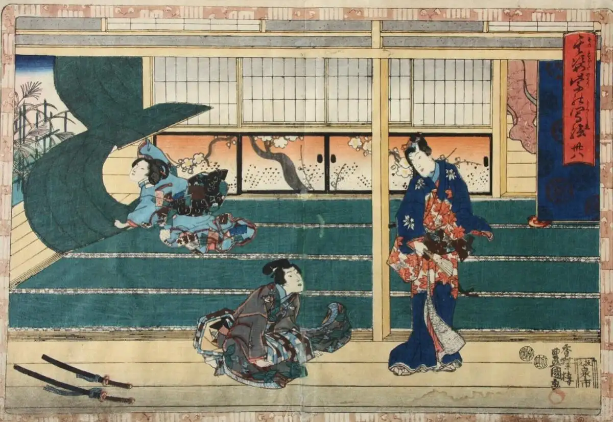 Utagawa Kunisada I (Toyokuni III) (1786-1864) Nishiki-e Ukiyo-e, Horizontal Ôban 0