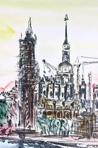 Michael Heindorff (geb. 1949), signierte Lithographie, Stadtansicht, "Dresden"