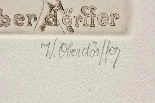 Werner Oberdörffer, signierte Radierung, Ex Libris des Künstlers, Mohn, um 1900