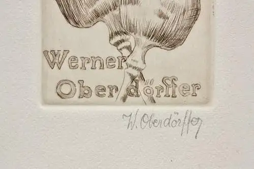 Werner Oberdörffer, signierte Radierung, Ex Libris des Künstlers, Mohn, um 1900
