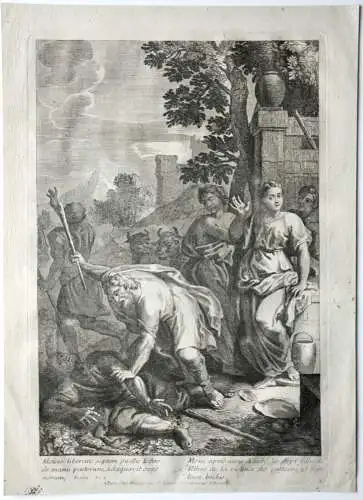 Jean II. Cotelle (1646-1708), Radierung "Mose hilft Jethros Töchtern am Brunnen"