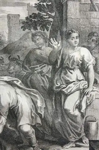 Jean II. Cotelle (1646-1708), Radierung "Mose hilft Jethros Töchtern am Brunnen"