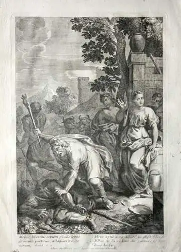 Jean II. Cotelle (1646-1708), Radierung "Mose hilft Jethros Töchtern am Brunnen"