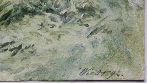 Sally Wiest (1866-1952), signiertes Aquarell, sommerliche Waldlandschaft, 1892