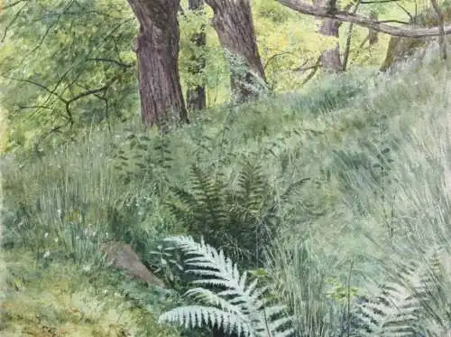 Sally Wiest (1866-1952), signiertes Aquarell, sommerliche Waldlandschaft, 1892