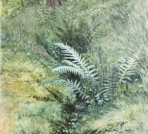 Sally Wiest (1866-1952), signiertes Aquarell, sommerliche Waldlandschaft, 1892