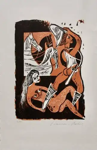 Karl-Heinz Hansen Bahia (1915-1978), sign. Farbholzschnitt "Telemachos Abschied"