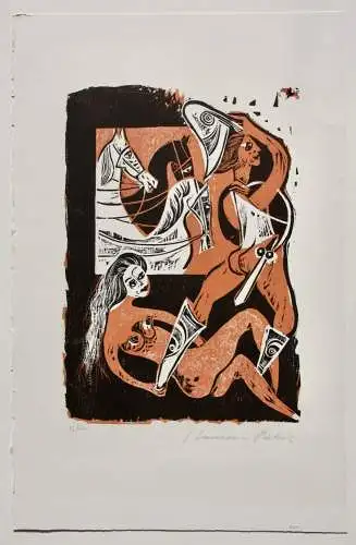 Karl-Heinz Hansen Bahia (1915-1978), sign. Farbholzschnitt "Telemachos Abschied"