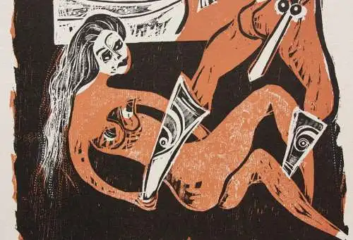Karl-Heinz Hansen Bahia (1915-1978), sign. Farbholzschnitt "Telemachos Abschied"