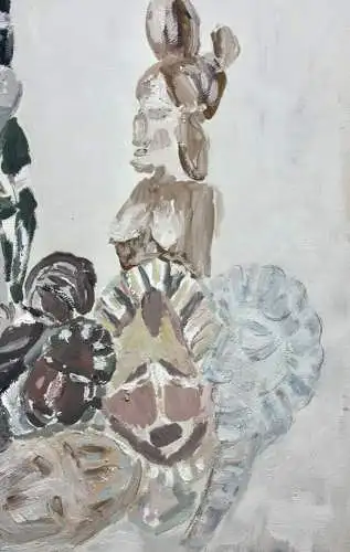 J. v. Hollenn, signierte Ölstudie, Stillleben mit afrikanischen Masken & Figuren