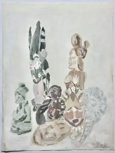 J. v. Hollenn, signierte Ölstudie, Stillleben mit afrikanischen Masken & Figuren