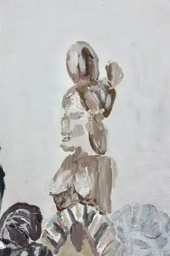 J. v. Hollenn, signierte Ölstudie, Stillleben mit afrikanischen Masken & Figuren