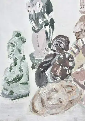 J. v. Hollenn, signierte Ölstudie, Stillleben mit afrikanischen Masken & Figuren