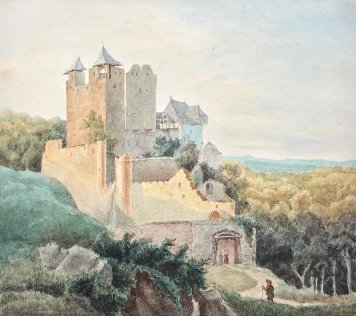 Romantischer Landschaftsmaler, Aquarell, Burg Hohlenfels, Mudershausen, um 1820 0