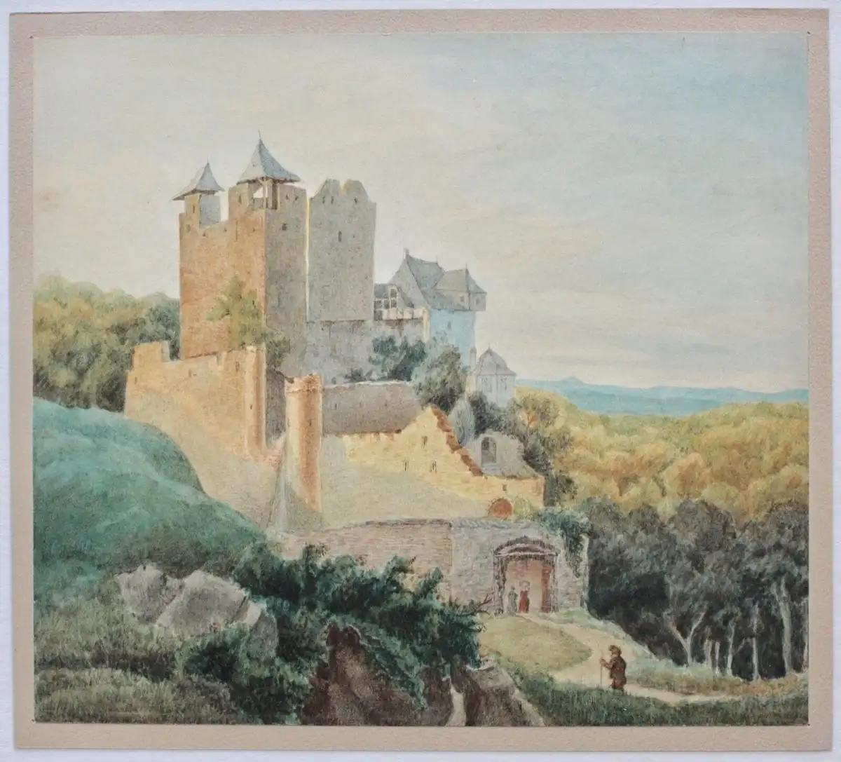 Romantischer Landschaftsmaler, Aquarell, Burg Hohlenfels, Mudershausen, um 1820 10