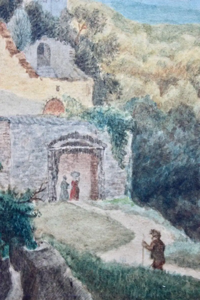 Romantischer Landschaftsmaler, Aquarell, Burg Hohlenfels, Mudershausen, um 1820 5