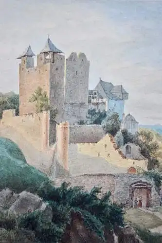 Romantischer Landschaftsmaler, Aquarell, Burg Hohlenfels, Mudershausen, um 1820