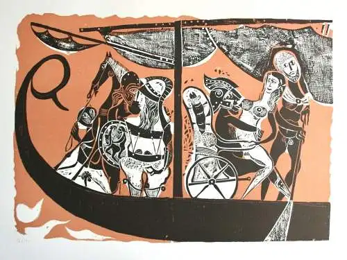 Karl-Heinz Hansen Bahia (1915-1978), Farbholzschnitt, "Das große Odysseus Boot"