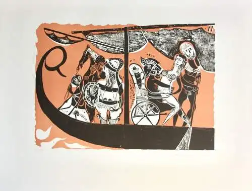 Karl-Heinz Hansen Bahia (1915-1978), Farbholzschnitt, "Das große Odysseus Boot"