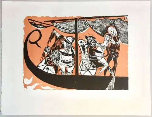Karl-Heinz Hansen Bahia (1915-1978), Farbholzschnitt, "Das große Odysseus Boot"