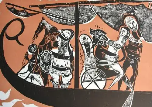 Karl-Heinz Hansen Bahia (1915-1978), Farbholzschnitt, "Das große Odysseus Boot"