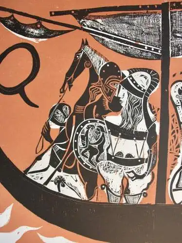 Karl-Heinz Hansen Bahia (1915-1978), Farbholzschnitt, "Das große Odysseus Boot"